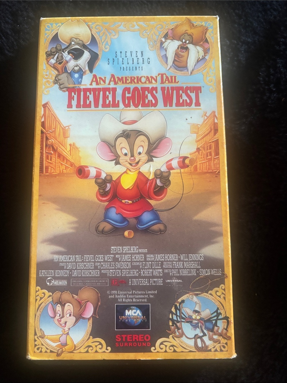 Universal Fievel Goes West VCR tape/ Movie Cover - Red & Yellow